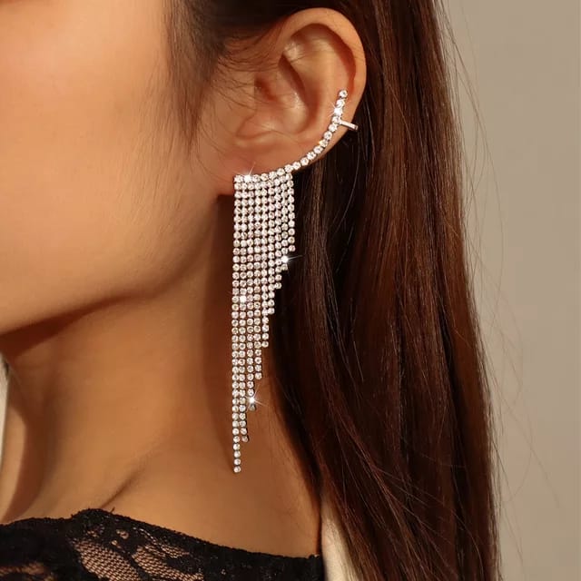 Yu Fashions Rhinestone Tassel High Fashion Korean Earrings Pair
