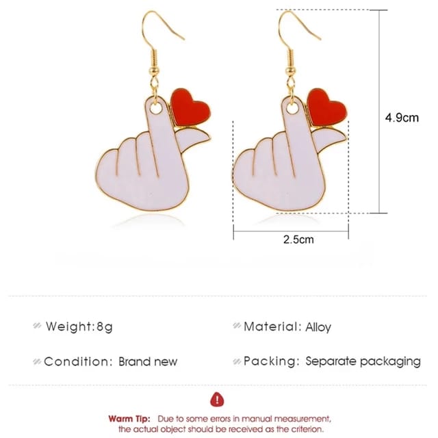 Yu Fashions Heart Click Cute Hand Korean Earrings Pair