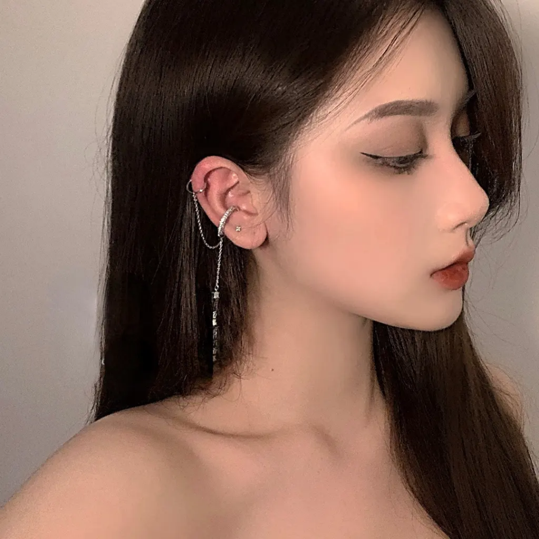 Yu Fashions Single Pc Star Moon Drop Korean Punk High Fashion EarHook Ear Crawler Earring
