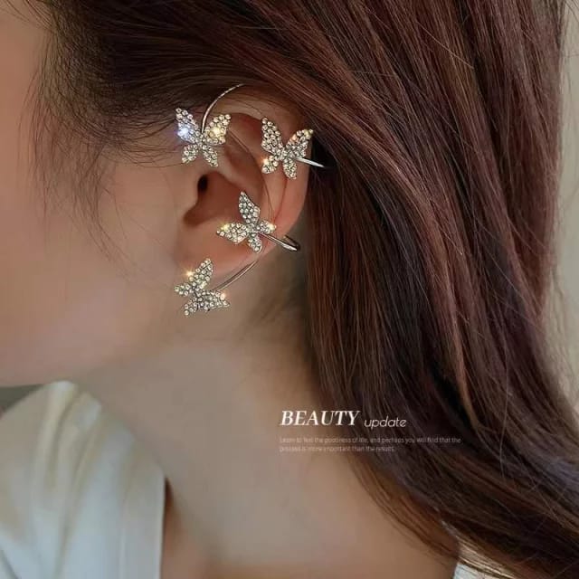 Yu Fashions Rhinestone Butterfly Charm Single Pc Earhook Ear Crawler Korean Earring