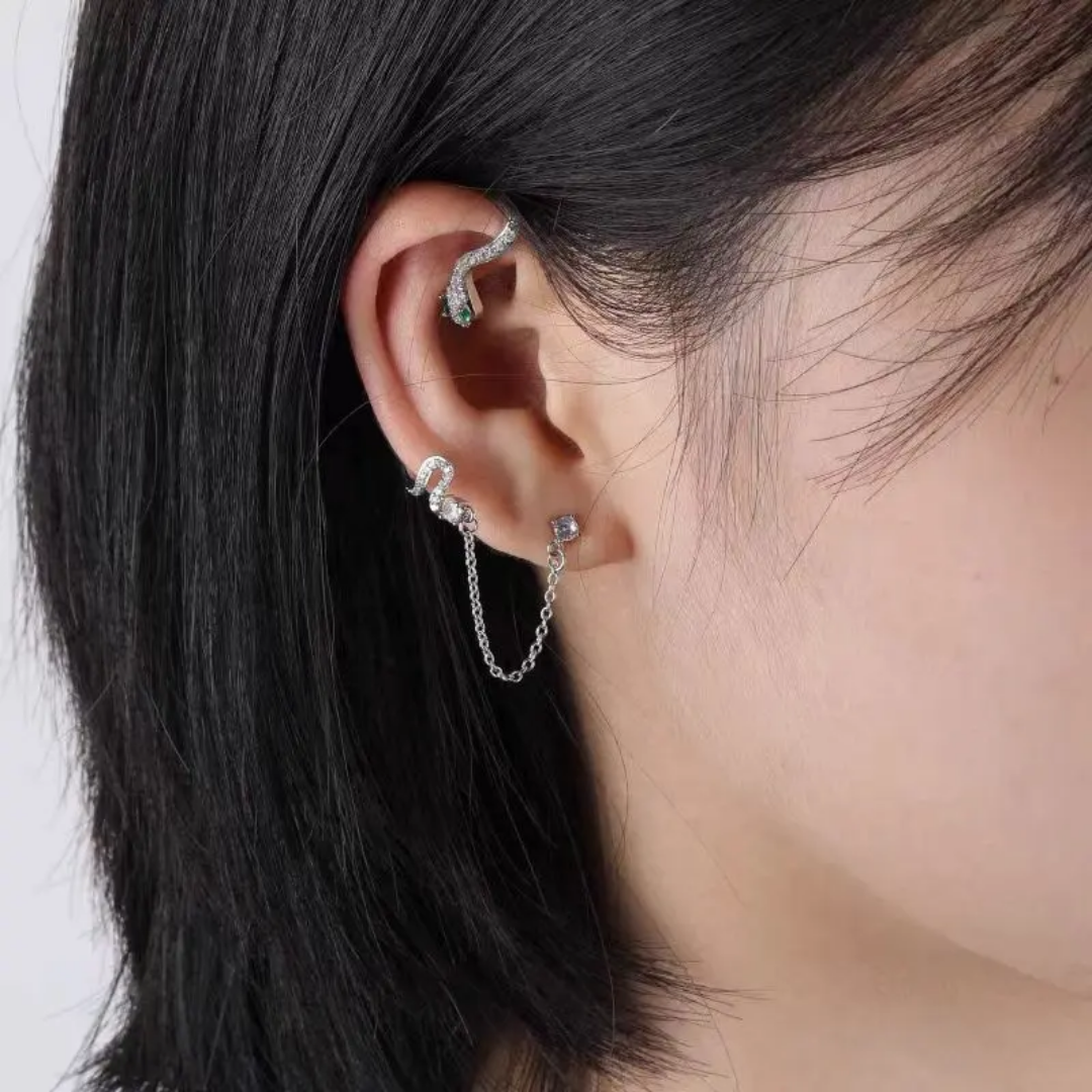 Yu Fashions Silver Snake Chain Korean Single Pc Punk High Fashion EarHook Ear Crawler Earrings