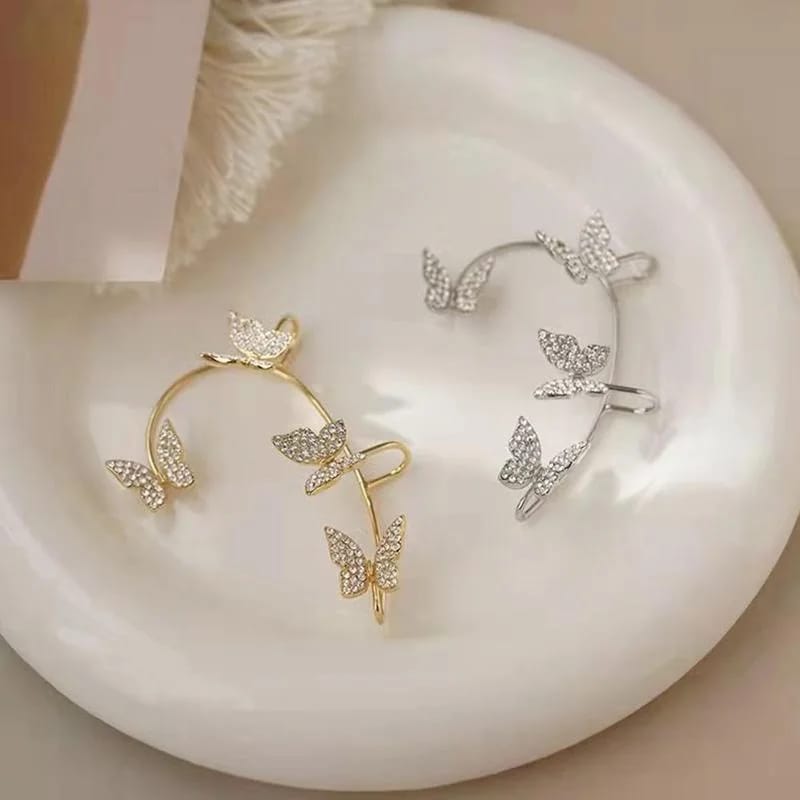 Yu Fashions Rhinestone Butterfly Charm Single Pc Earhook Ear Crawler Korean Earring
