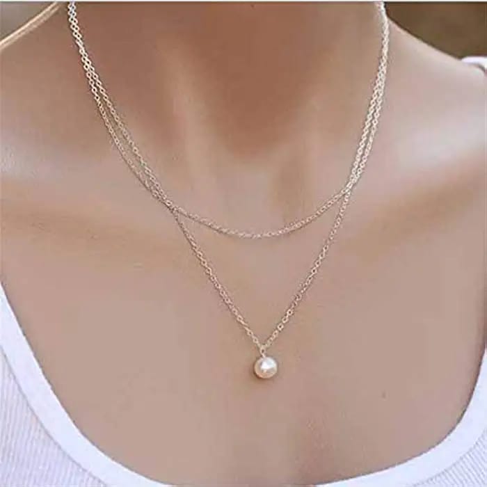 Yu Fashions 2 Layered Pearl Minimal Korean Necklace