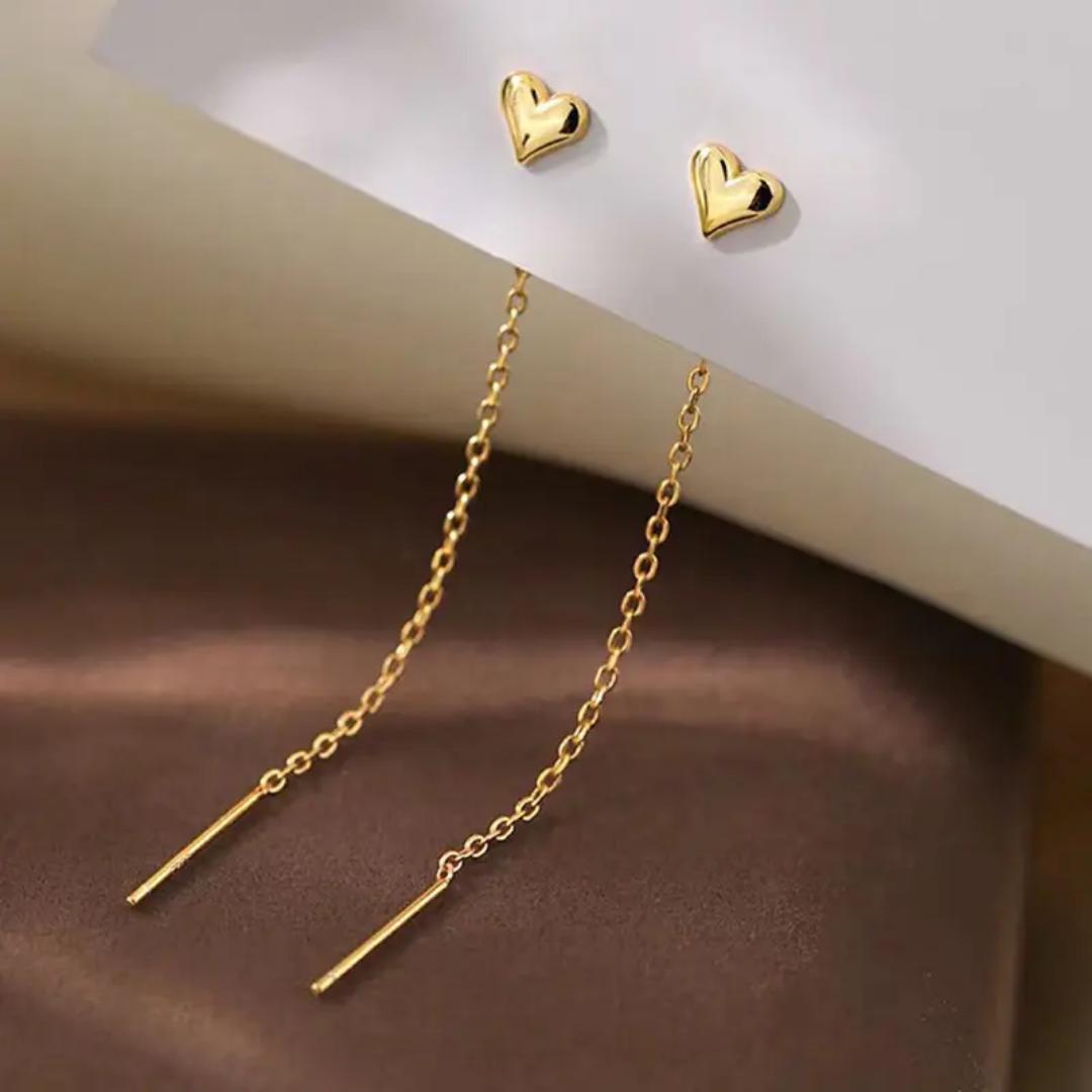 Yu Fashions Golden Cute Heart Needle Sleek Korean Earrings Pair