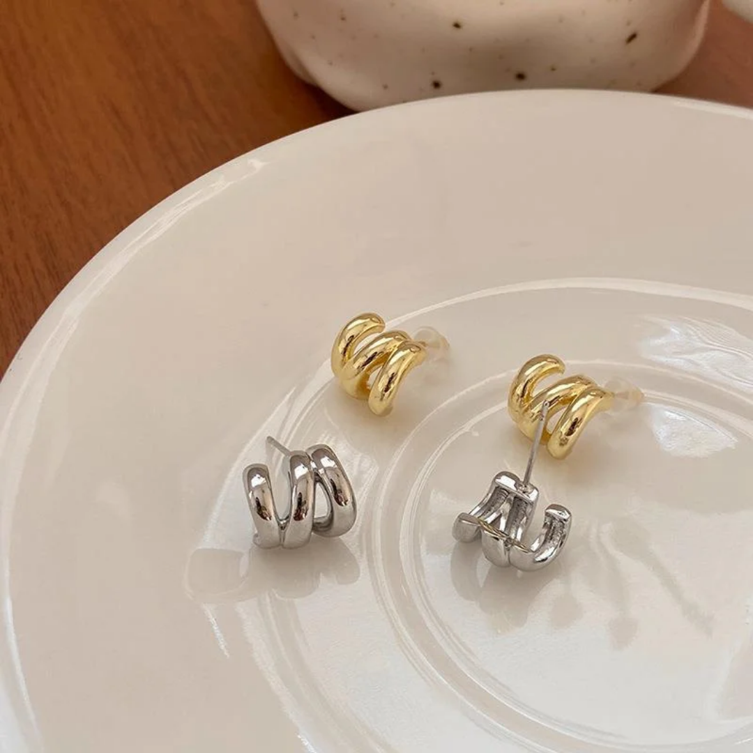YU Fashions Wave Hollow C Shaped Multilayered Geometric Cute Korean Earrings Pair