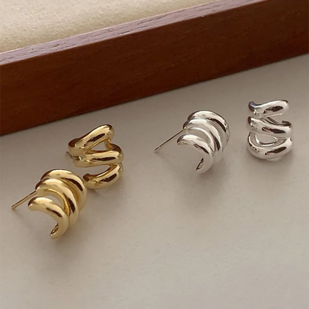 YU Fashions Wave Hollow C Shaped Multilayered Geometric Cute Korean Earrings Pair