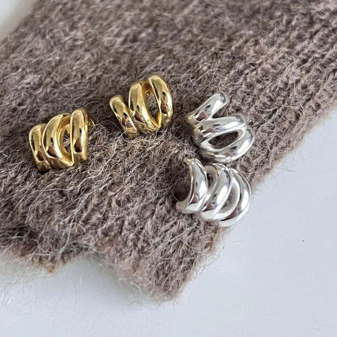 YU Fashions Wave Hollow C Shaped Multilayered Geometric Cute Korean Earrings Pair