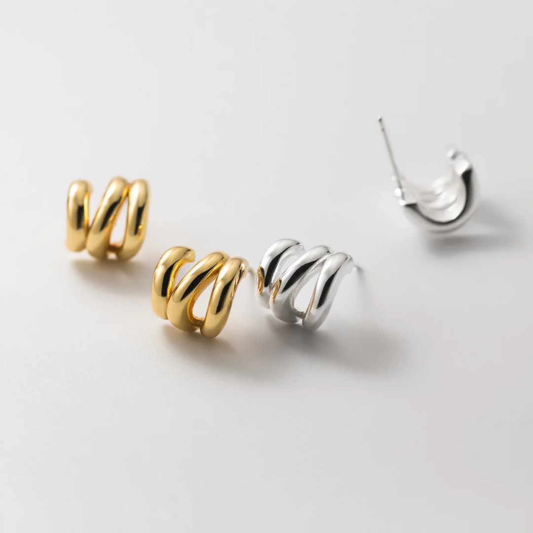YU Fashions Wave Hollow C Shaped Multilayered Geometric Cute Korean Earrings Pair