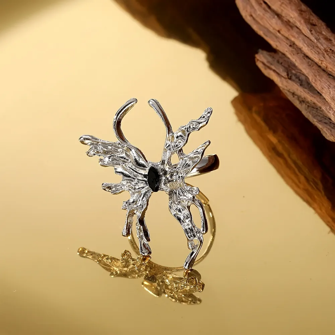 Yu Fashions Silver Metal Butterfly Geometrical Melted Korean Ring