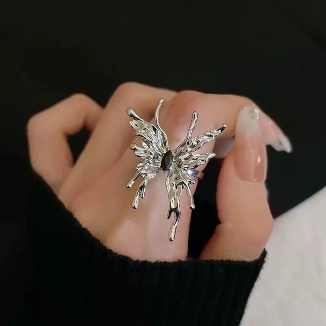 Yu Fashions Silver Metal Butterfly Geometrical Melted Korean Ring