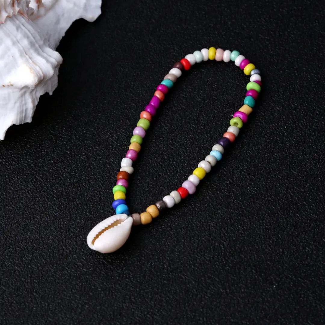Yu Fashions Multicoloured Beads with Sea Shell Ocean Beach Korean Anklet