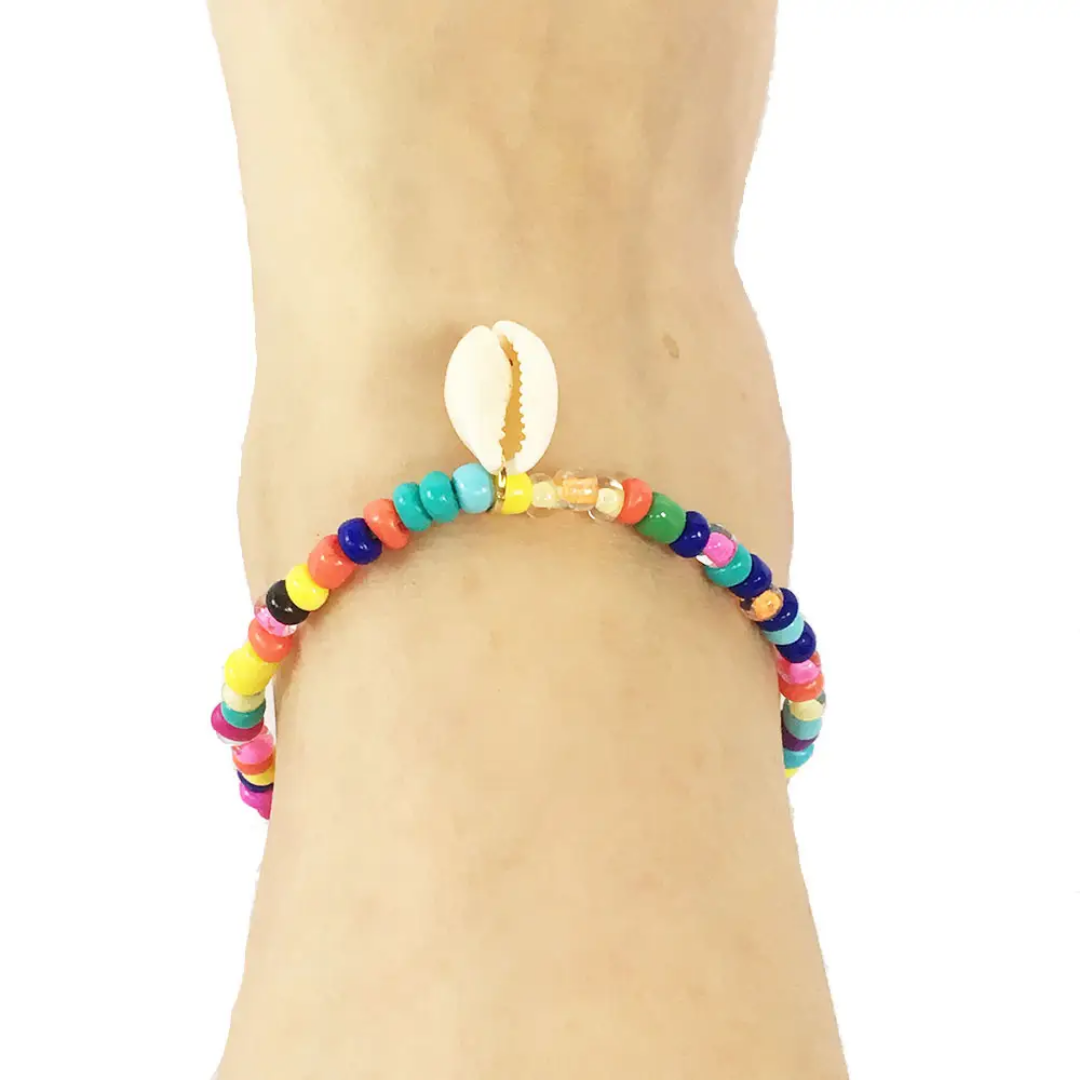 Yu Fashions Multicoloured Beads with Sea Shell Ocean Beach Korean Anklet