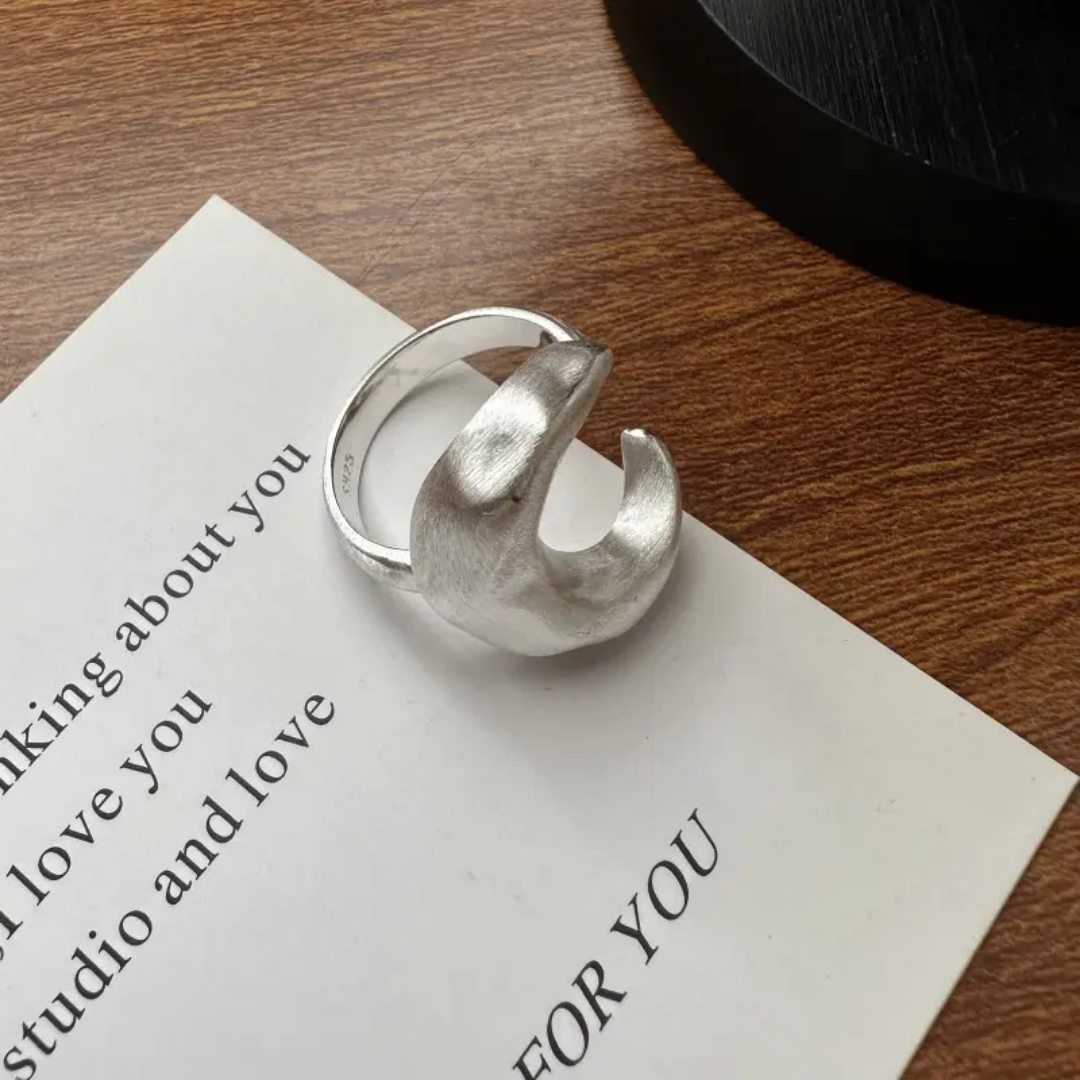 Yu Fashions Adjustable Irregular Moon Geometric High Fashion white Ring