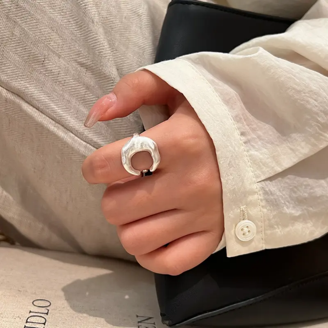 Yu Fashions Adjustable Irregular Moon Geometric High Fashion white Ring