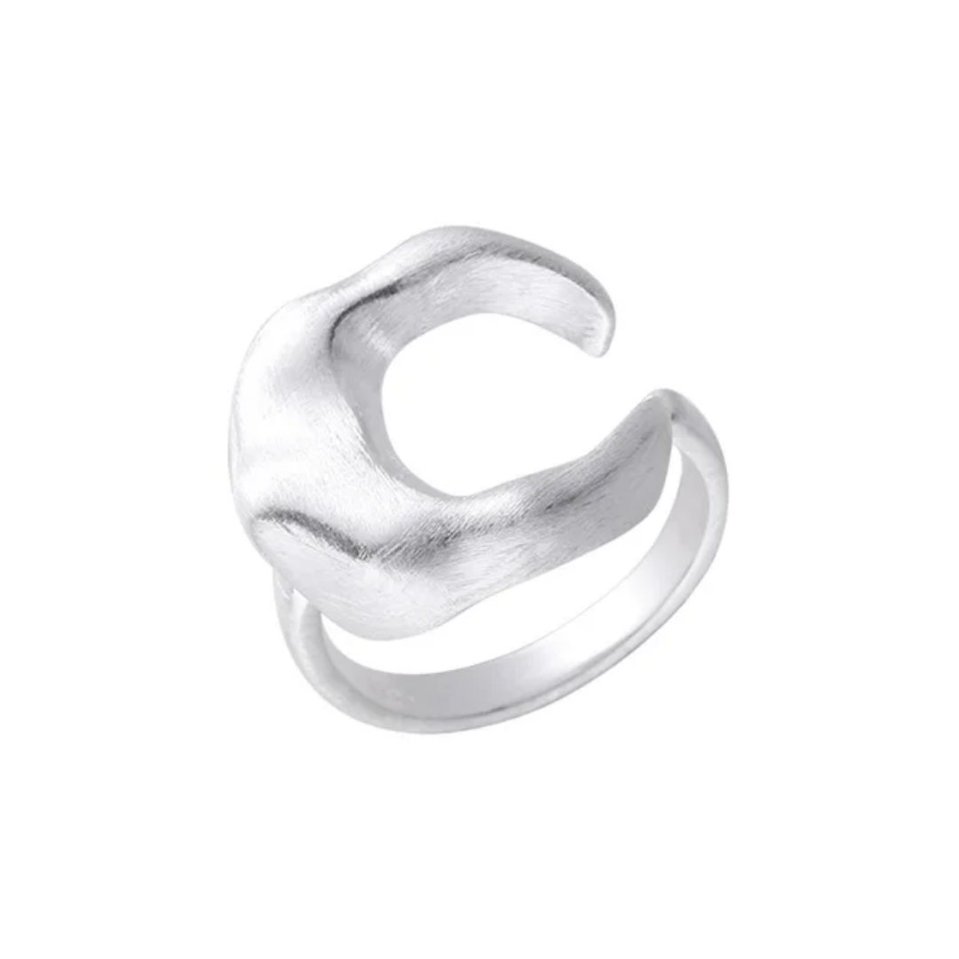 Yu Fashions Adjustable Irregular Moon Geometric High Fashion white Ring