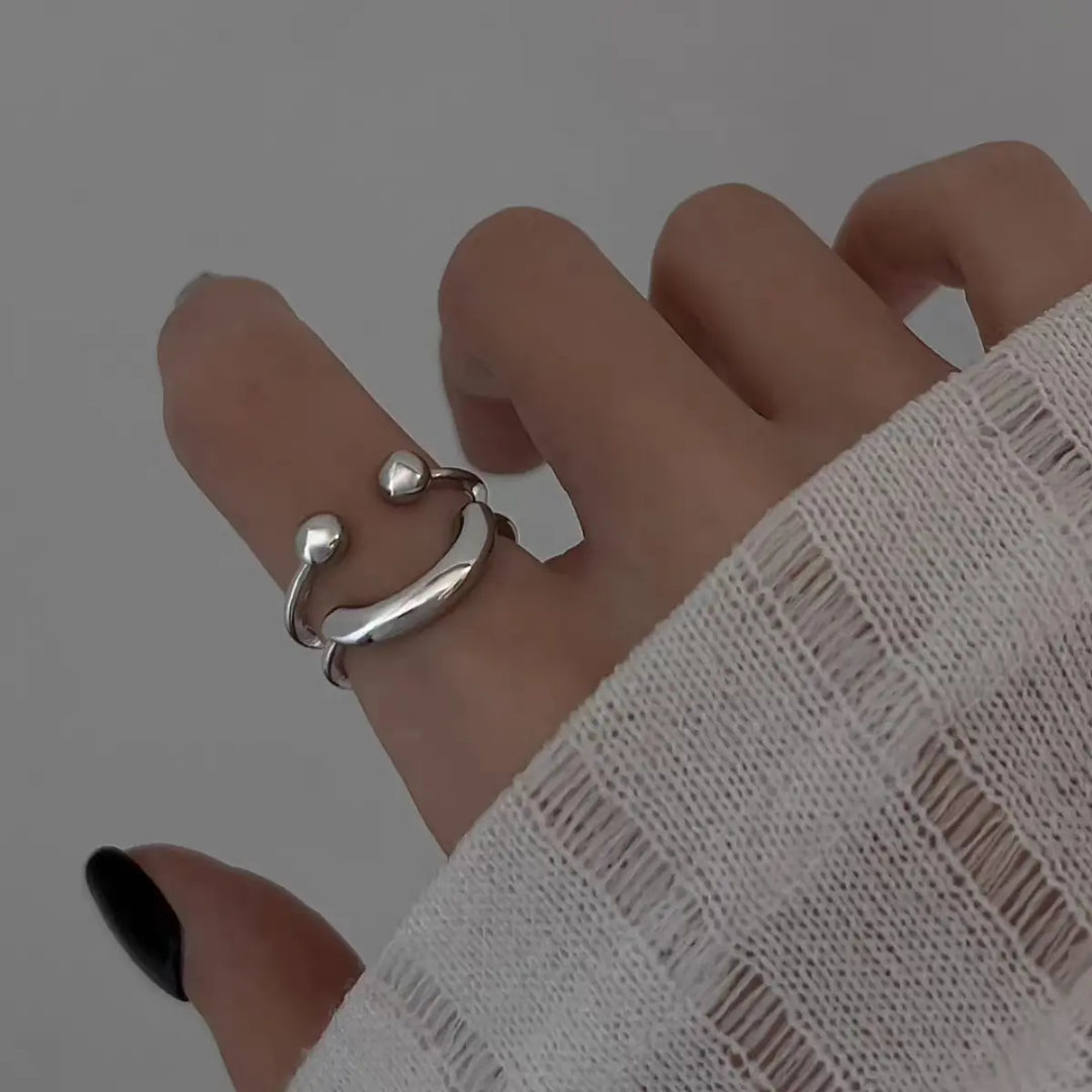 Yu Fashions Smiling Face Cute Adjustable Silver Korean Ring