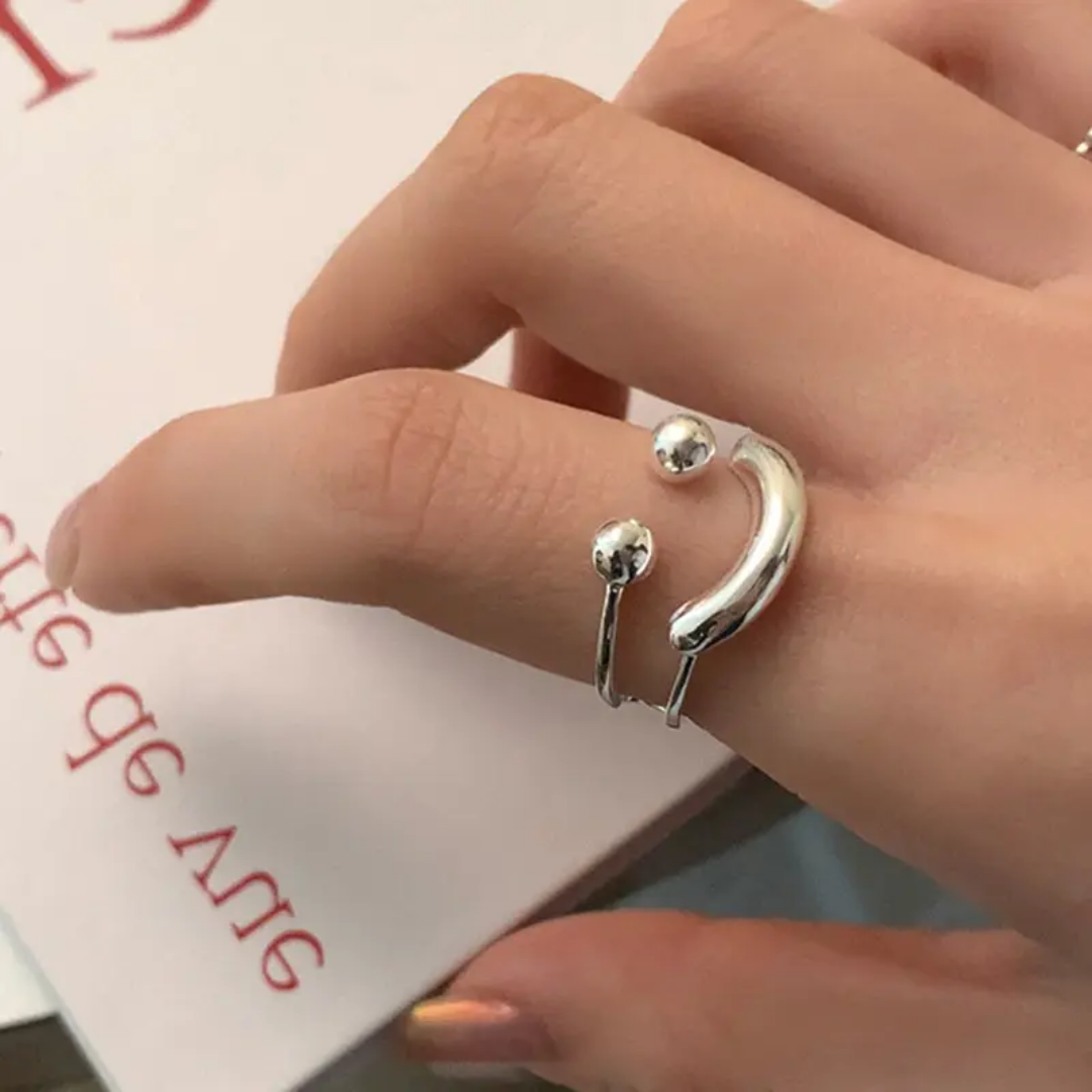 Yu Fashions Smiling Face Cute Adjustable Silver Korean Ring