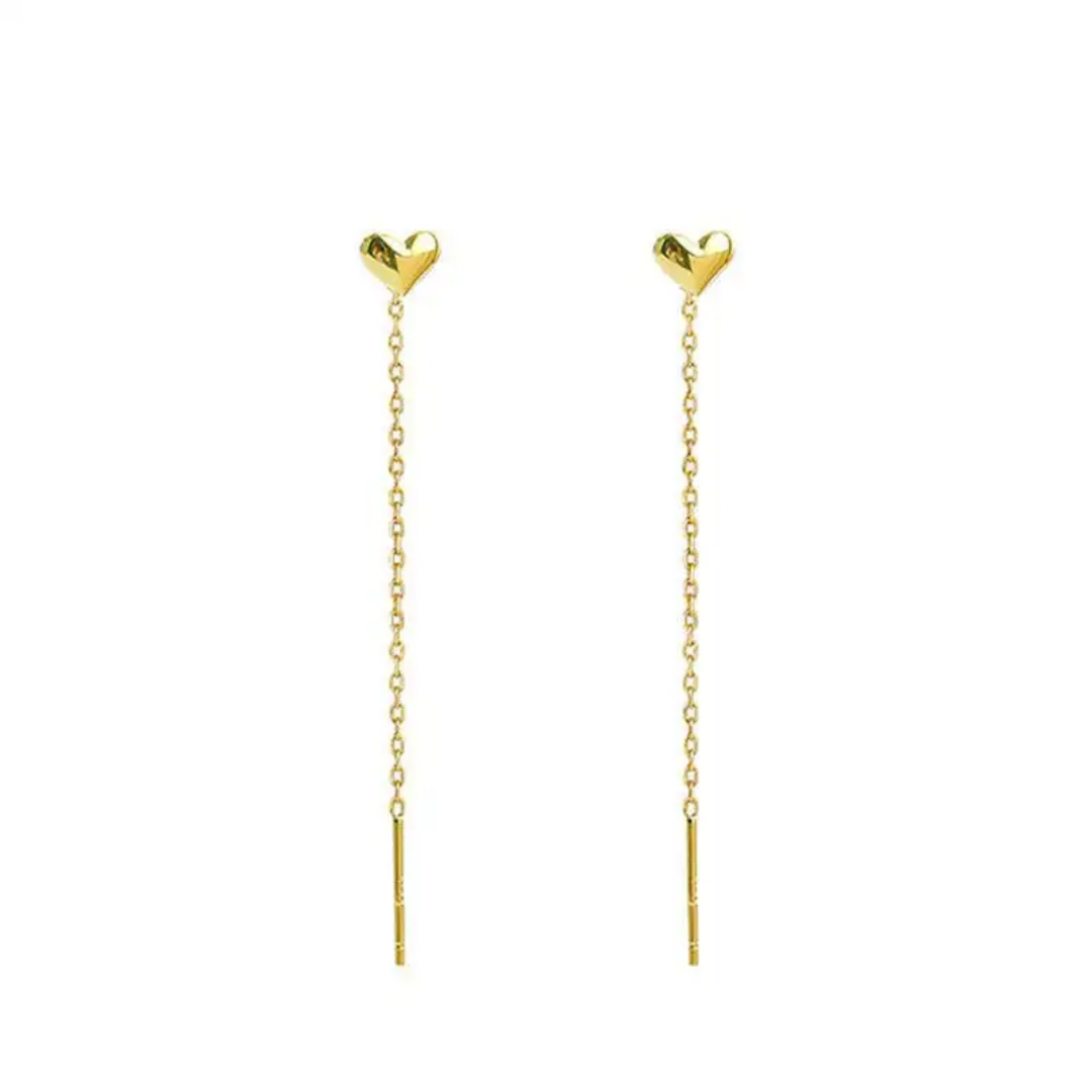 Yu Fashions Golden Cute Heart Needle Sleek Korean Earrings Pair