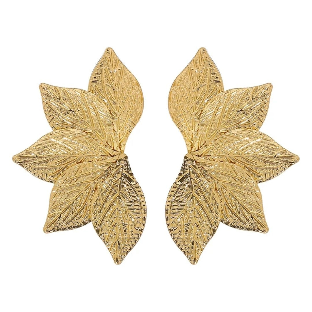 YU Fashions Vintage Geometric Thick Textured Five Leaf Multilayered Irregular Statement Korean Earrings Pair