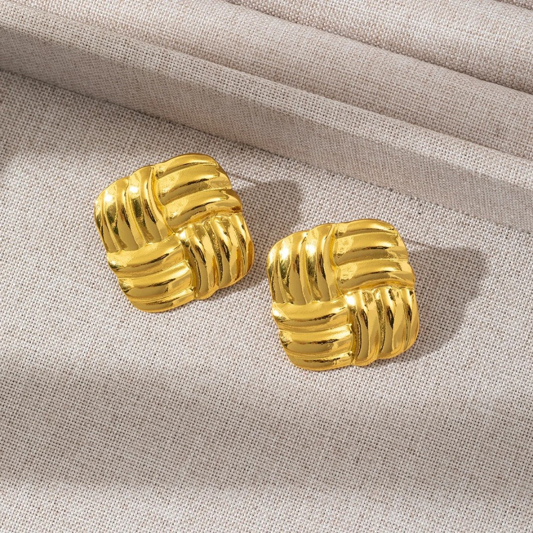 YU Fashions Basket weave Geometric Square Knot Twisted Texture Vintage Chunky Korean Earrings