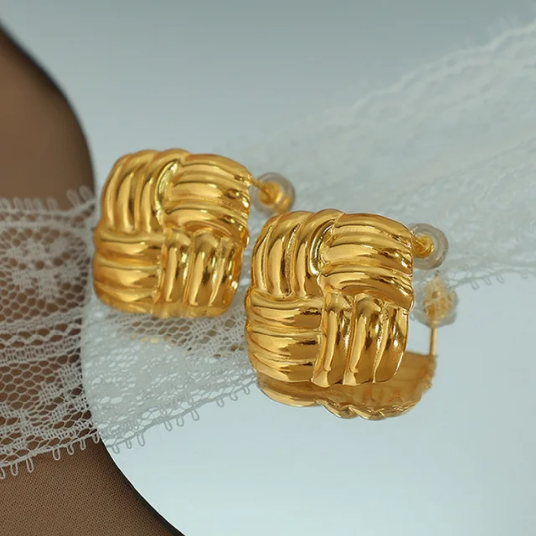 YU Fashions Basket weave Geometric Square Knot Twisted Texture Vintage Chunky Korean Earrings