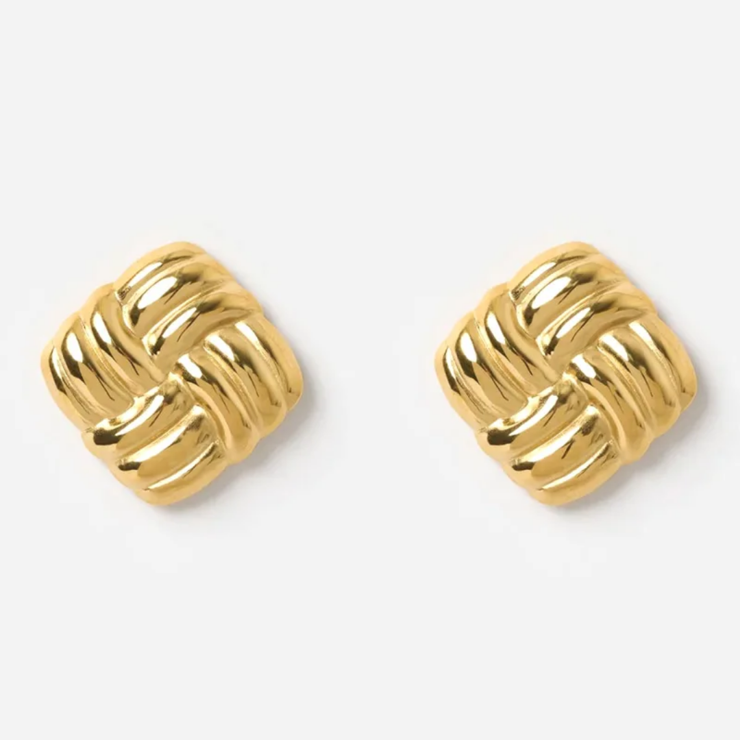YU Fashions Basket weave Geometric Square Knot Twisted Texture Vintage Chunky Korean Earrings