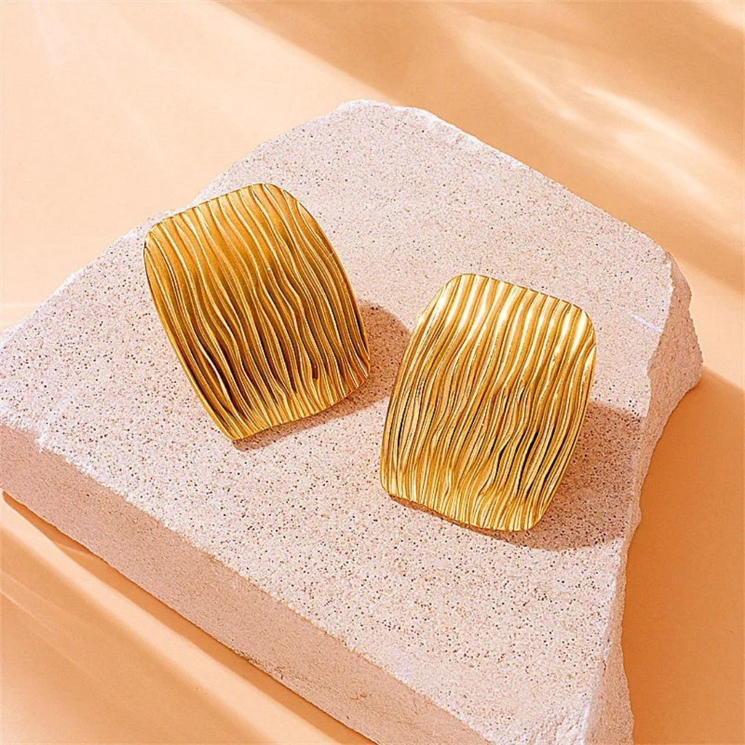 YU Fashions Geometric Square Stripes Texture Vintage Chunky Retro Thick Korean Earrings