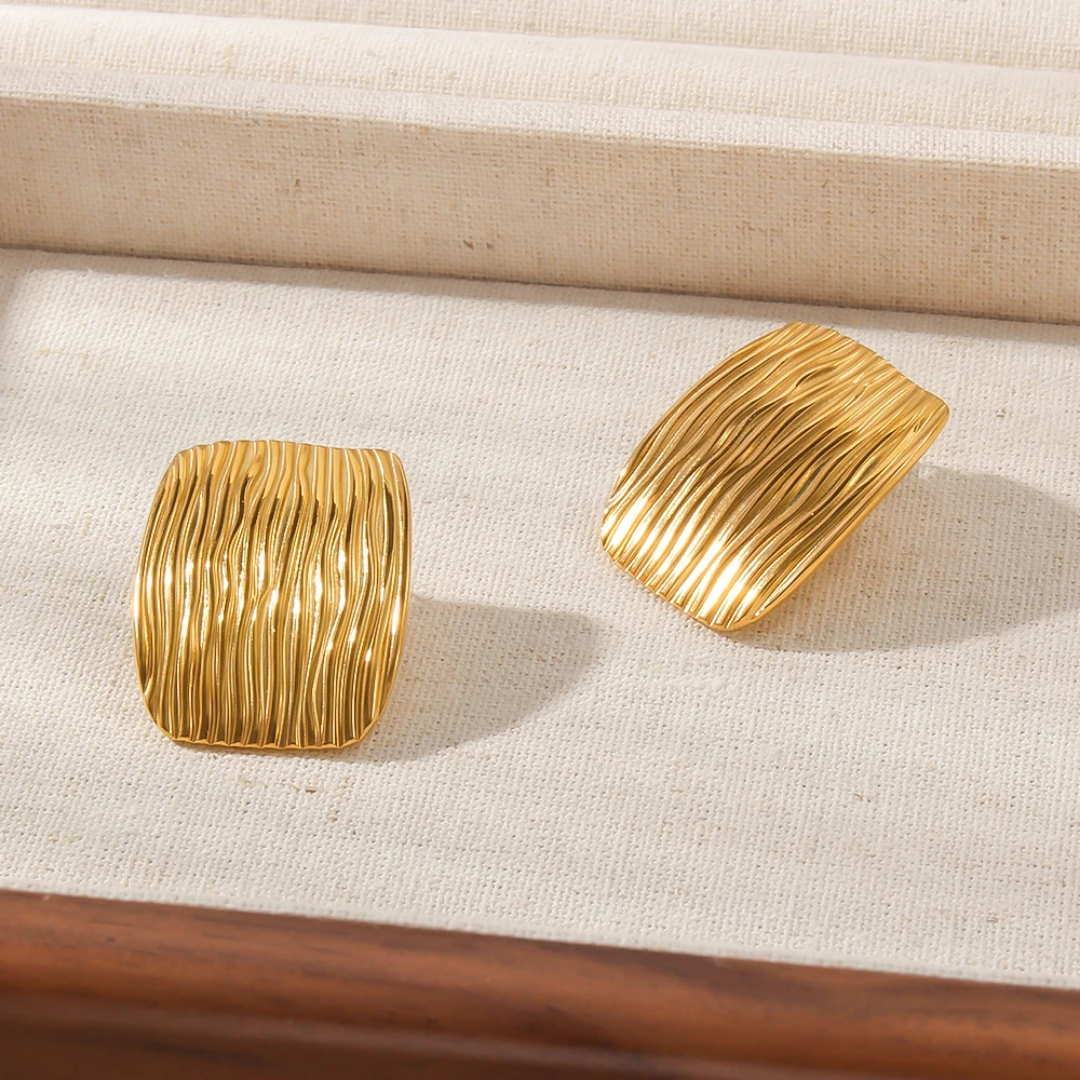 YU Fashions Geometric Square Stripes Texture Vintage Chunky Retro Thick Korean Earrings