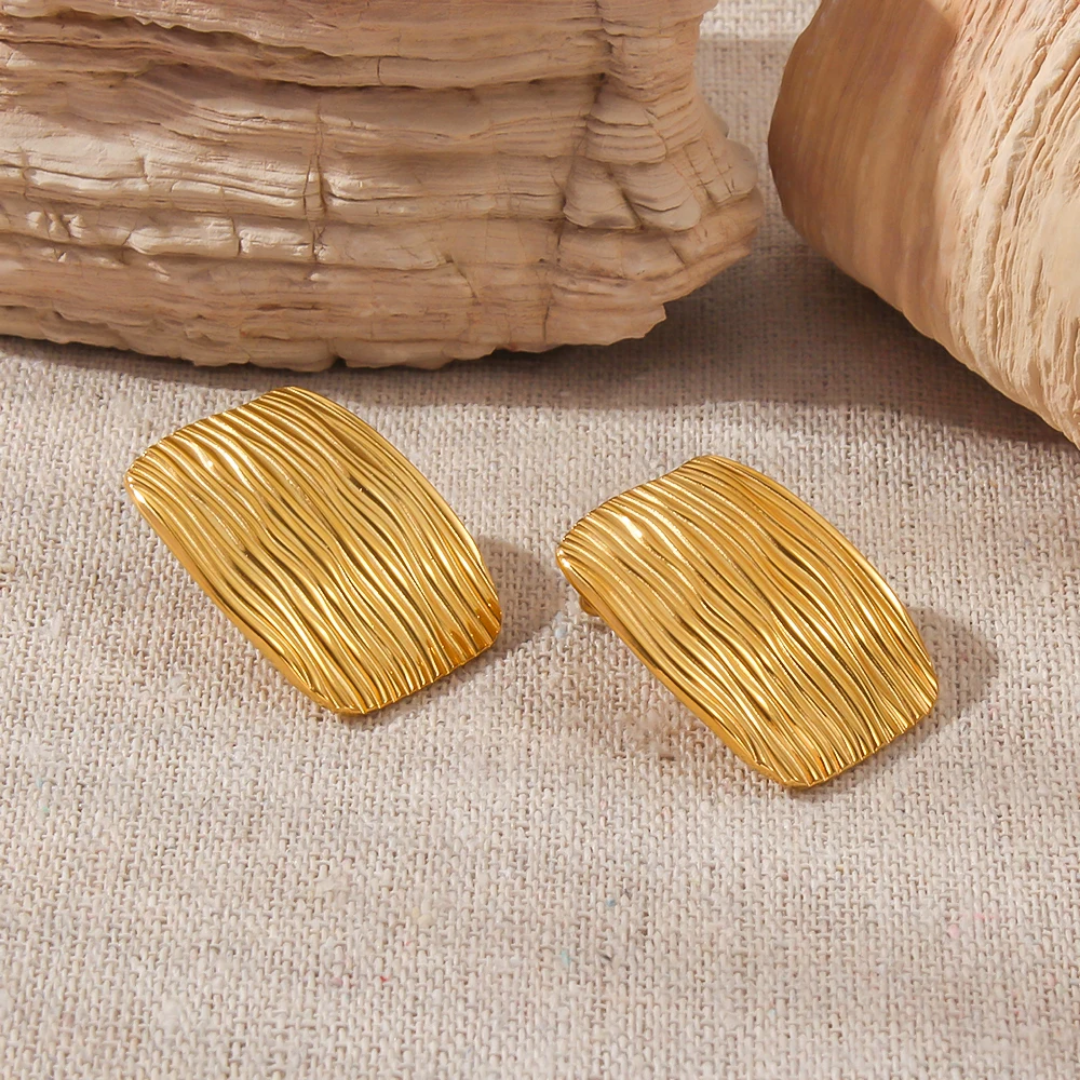 YU Fashions Geometric Square Stripes Texture Vintage Chunky Retro Thick Korean Earrings