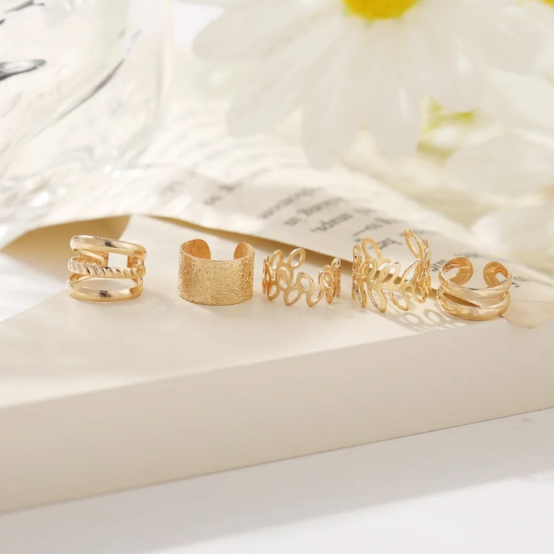 YU Fashions Leaves Non Piercing 5 piece of C - Shaped Earring Hollow Multilayered Clip on Hoop Cartilage Ear clip Ear cuff