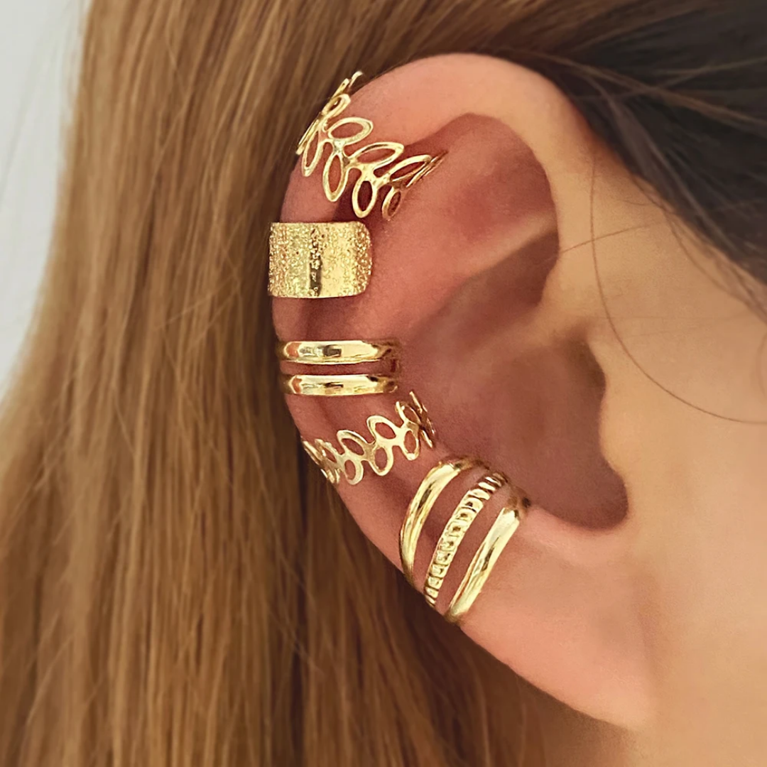 YU Fashions Leaves Non Piercing 5 piece of C - Shaped Earring Hollow Multilayered Clip on Hoop Cartilage Ear clip Ear cuff