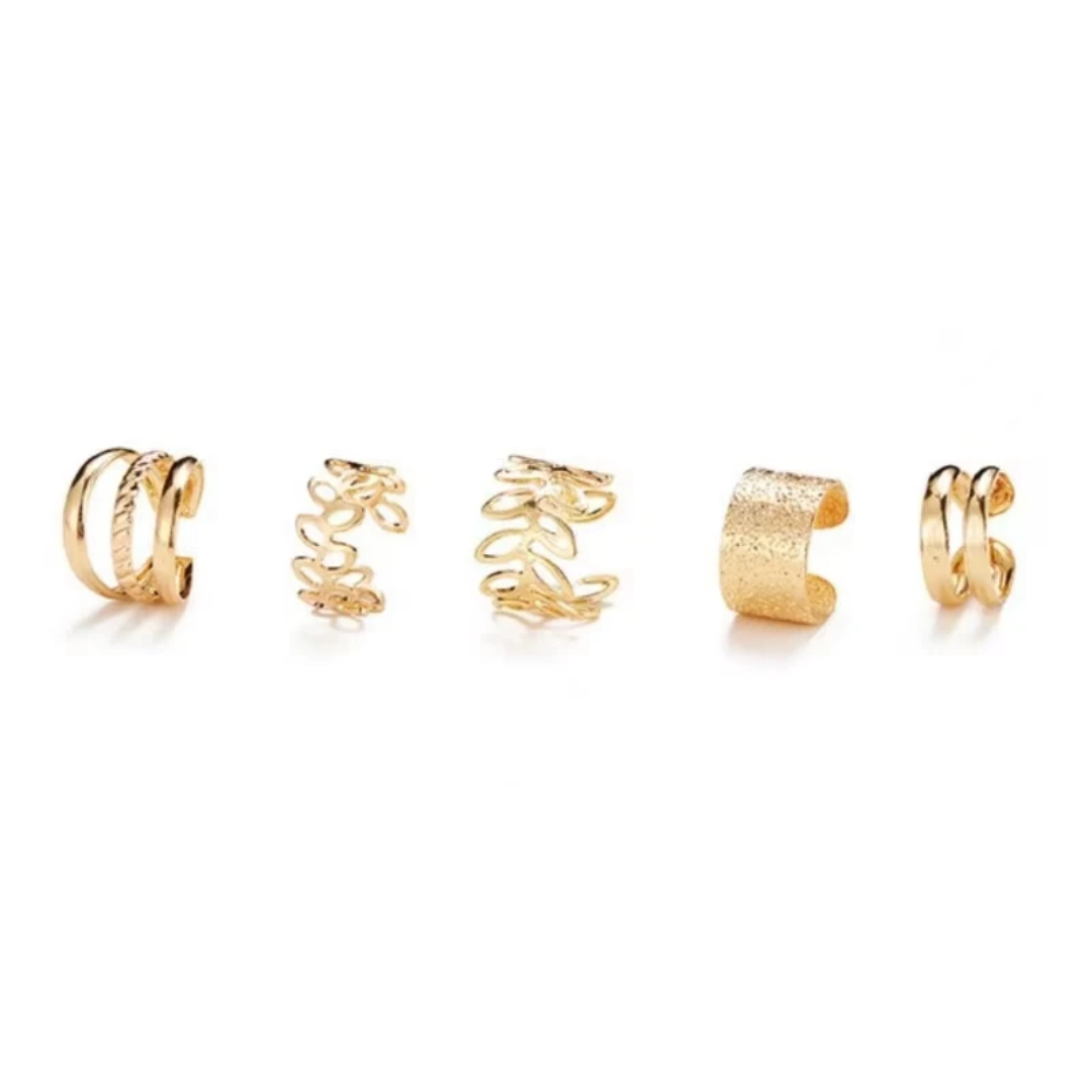 YU Fashions Leaves Non Piercing 5 piece of C - Shaped Earring Hollow Multilayered Clip on Hoop Cartilage Ear clip Ear cuff