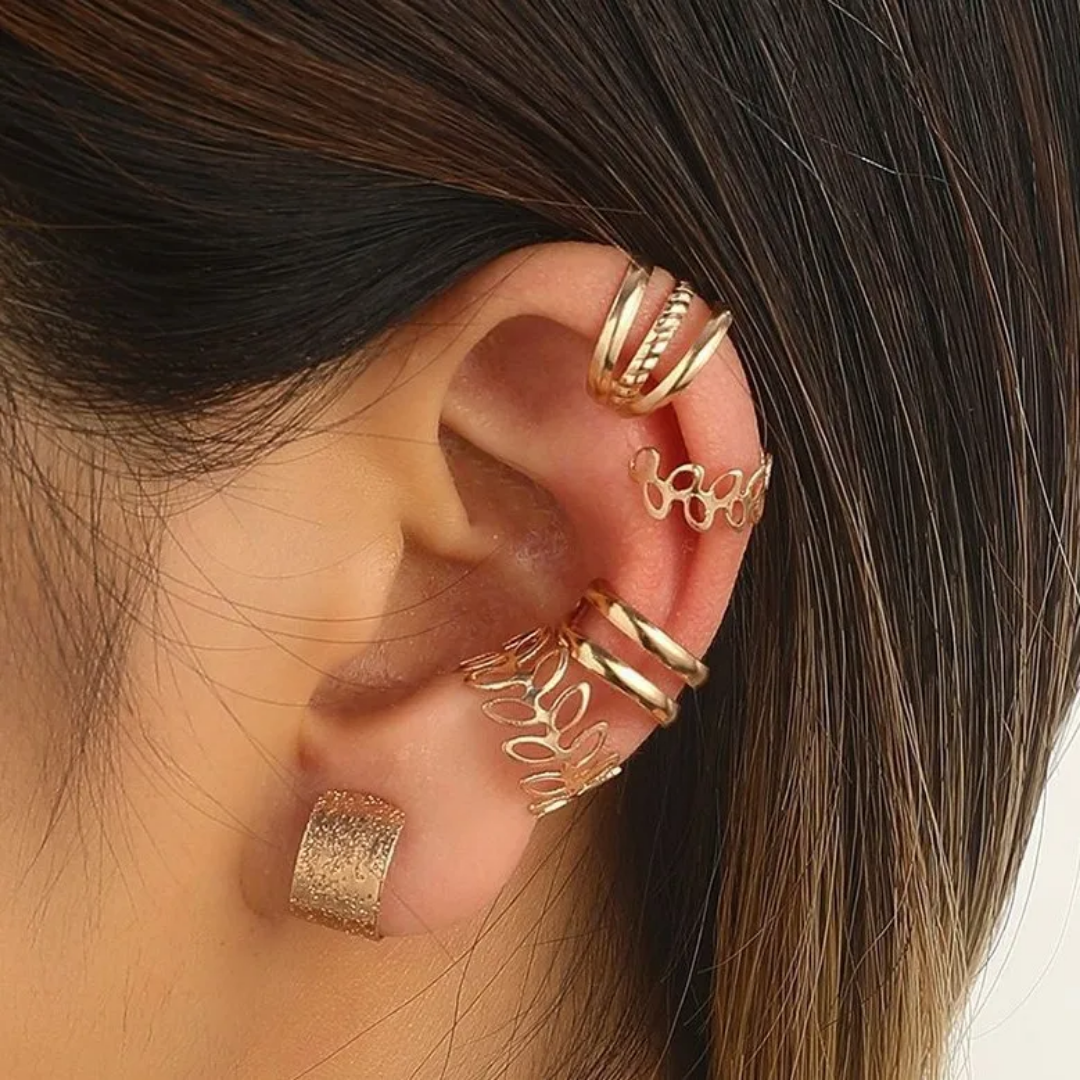YU Fashions Leaves Non Piercing 5 piece of C - Shaped Earring Hollow Multilayered Clip on Hoop Cartilage Ear clip Ear cuff