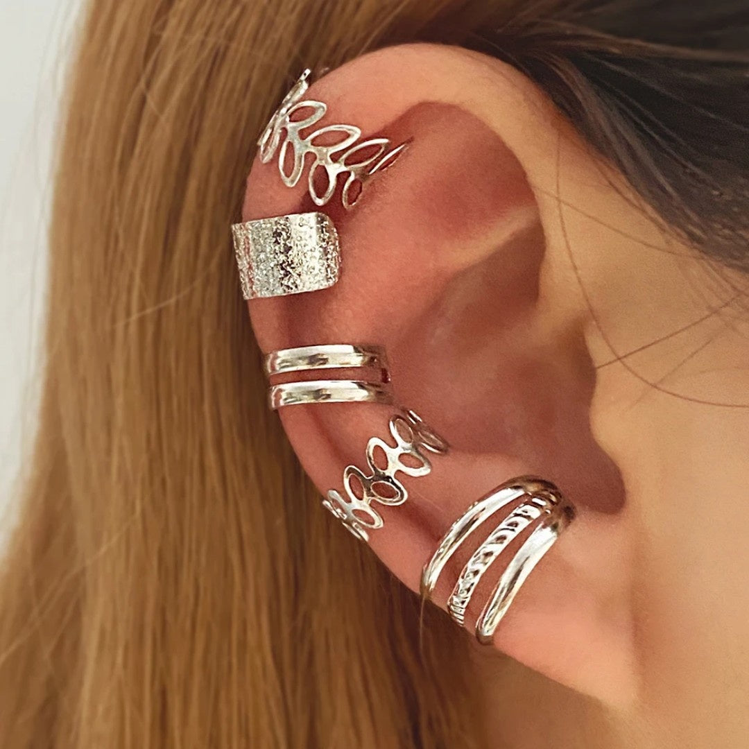 YU Fashions Leaves Non Piercing 5 piece of C - Shaped Earring Hollow Multilayered Clip on Hoop Cartilage Ear clip Ear cuff