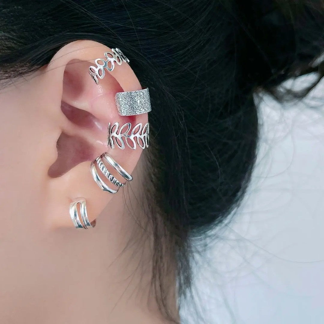 YU Fashions Leaves Non Piercing 5 piece of C - Shaped Earring Hollow Multilayered Clip on Hoop Cartilage Ear clip Ear cuff