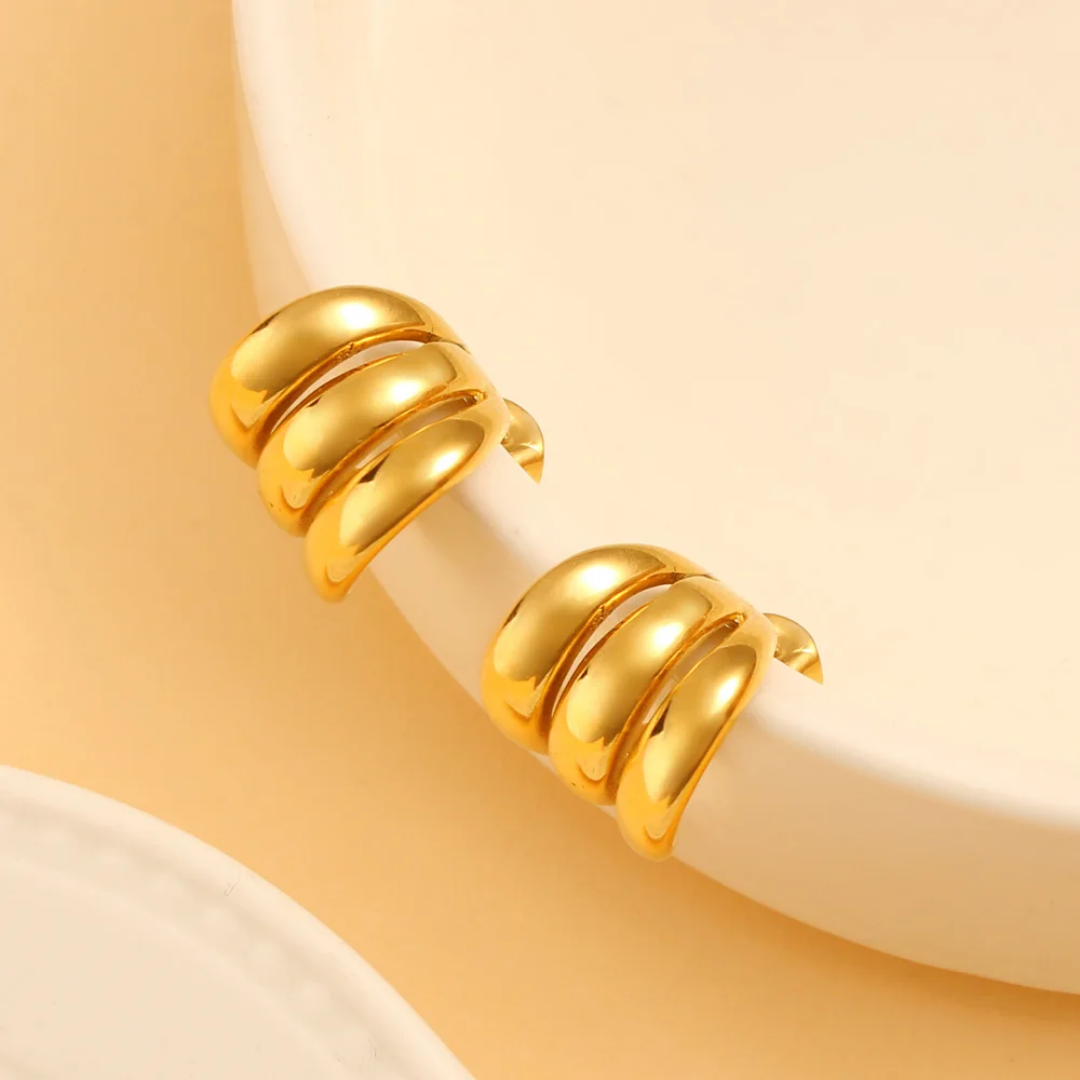 YU Fashions Wave Hollow C Shaped Multilayered Geometric Cute Korean Earrings Pair