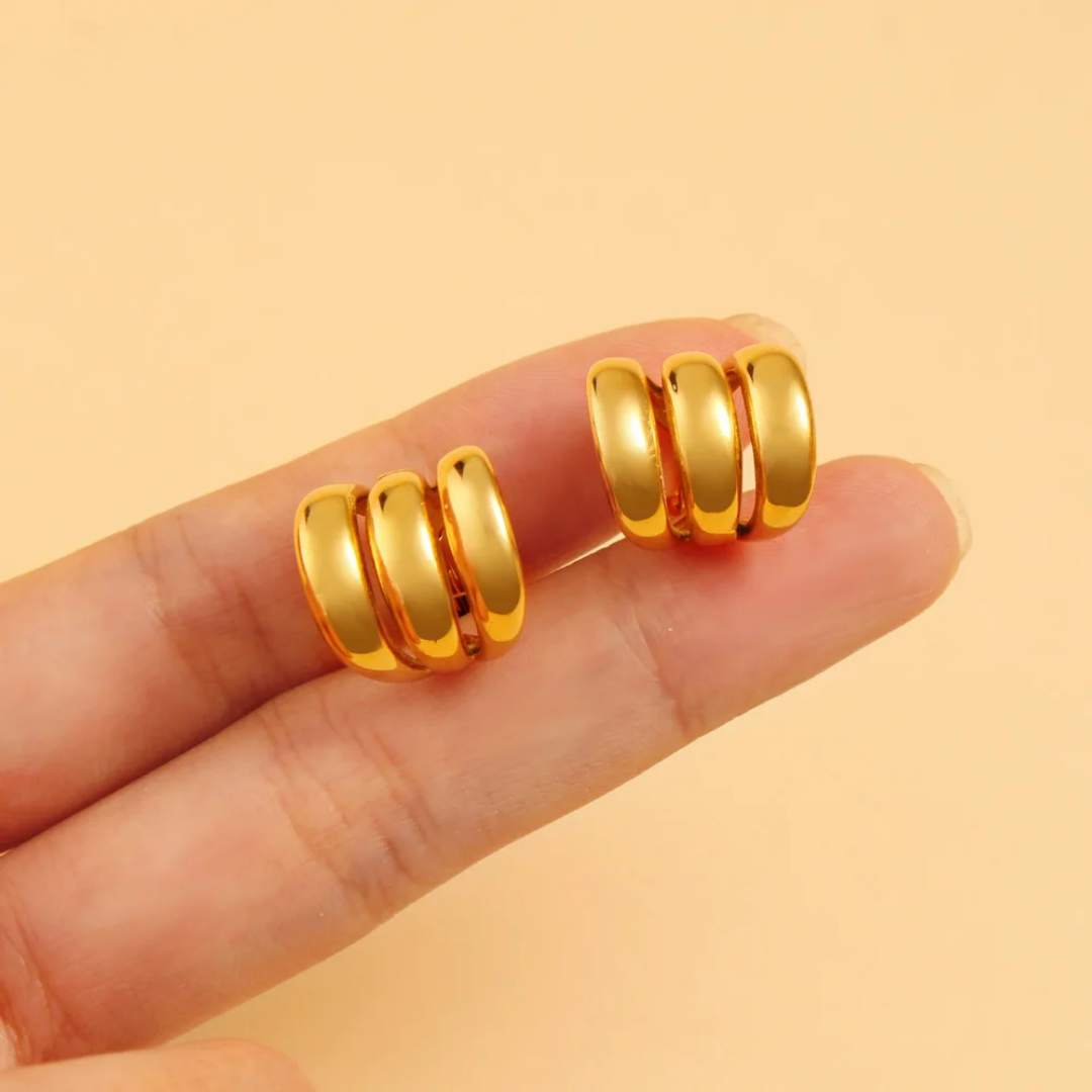 YU Fashions Wave Hollow C Shaped Multilayered Geometric Cute Korean Earrings Pair