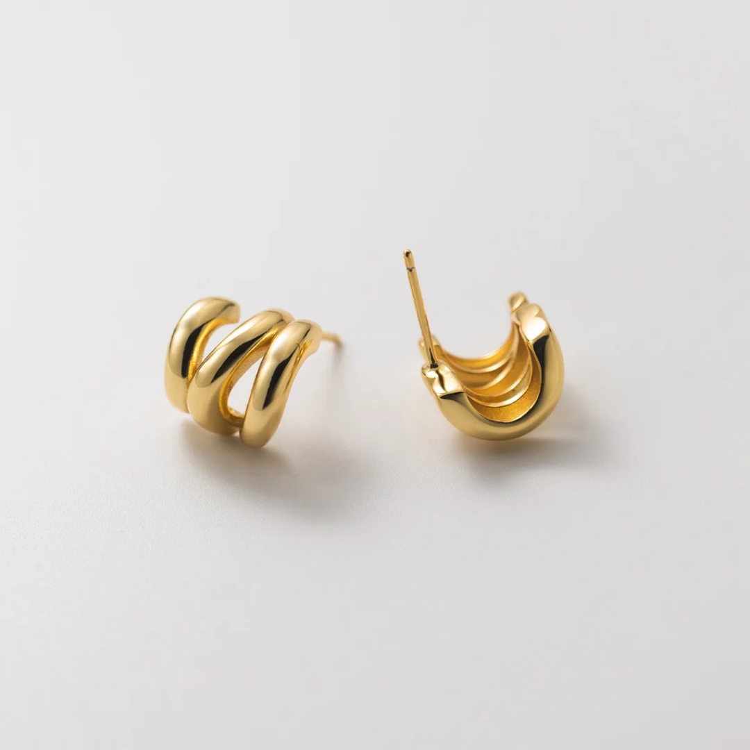 YU Fashions Wave Hollow C Shaped Multilayered Geometric Cute Korean Earrings Pair
