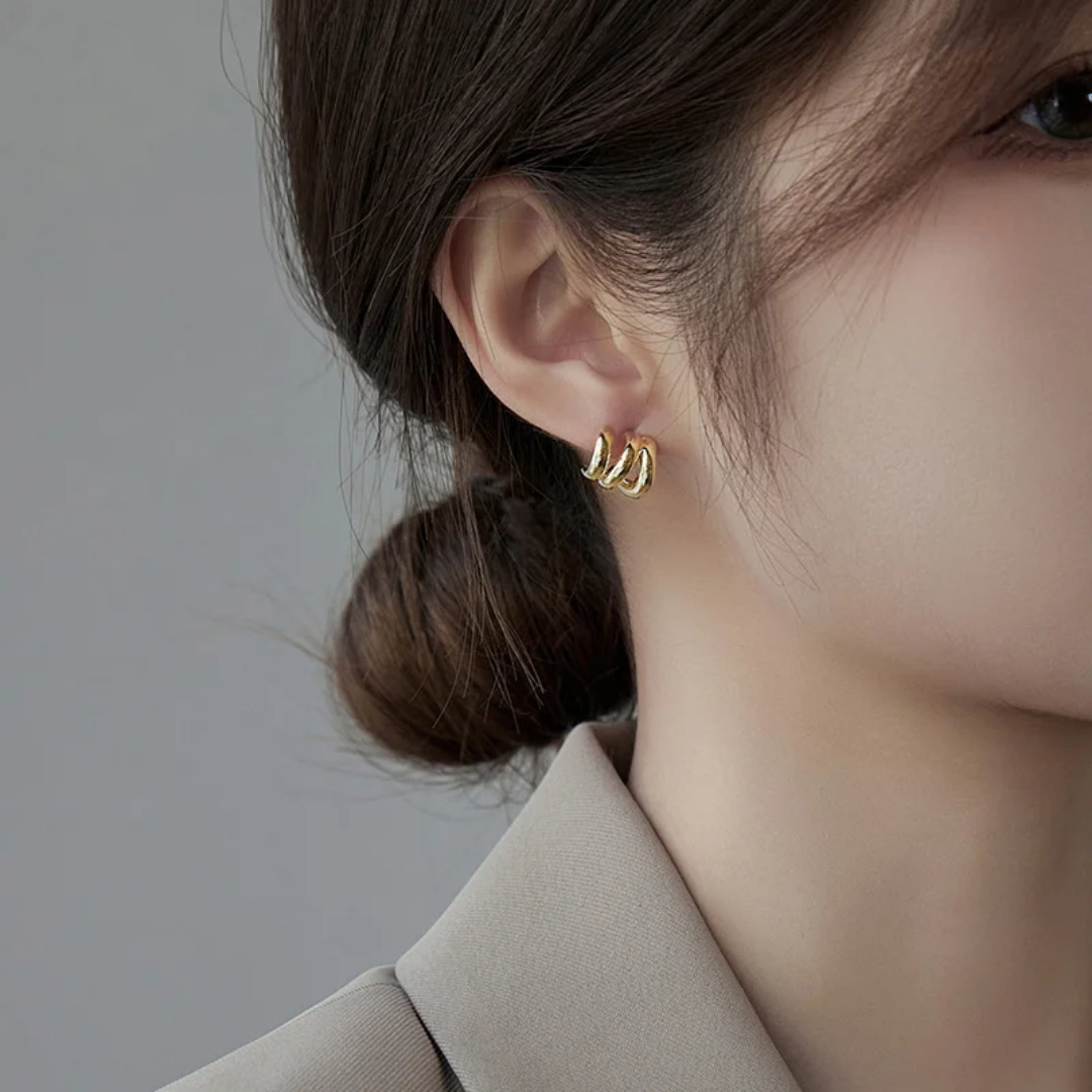 YU Fashions Wave Hollow C Shaped Multilayered Geometric Cute Korean Earrings Pair