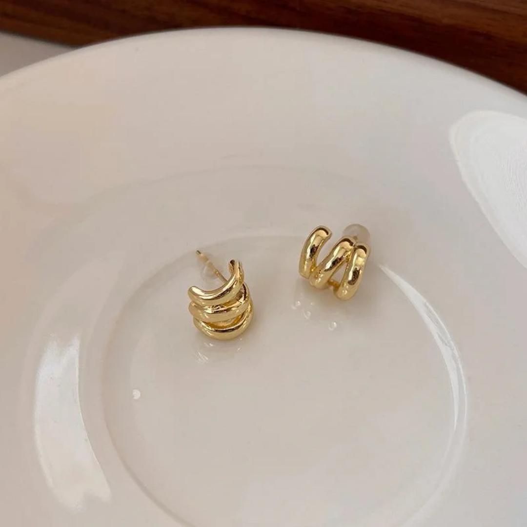 YU Fashions Wave Hollow C Shaped Multilayered Geometric Cute Korean Earrings Pair