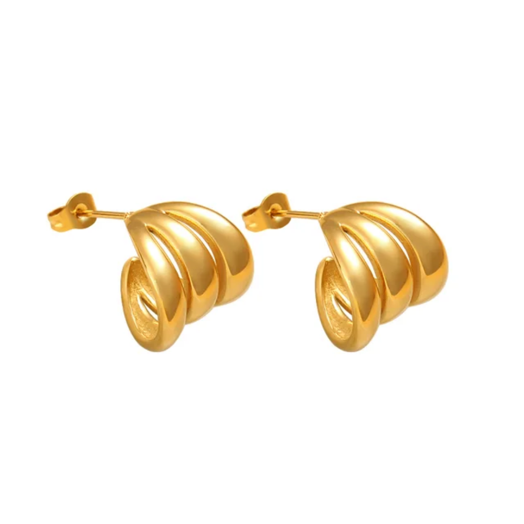 YU Fashions Wave Hollow C Shaped Multilayered Geometric Cute Korean Earrings Pair