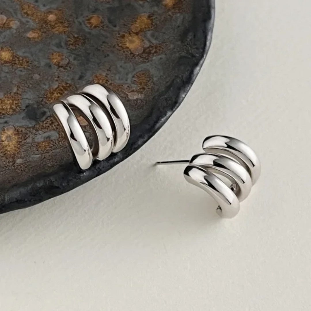 YU Fashions Wave Hollow C Shaped Multilayered Geometric Cute Korean Earrings Pair