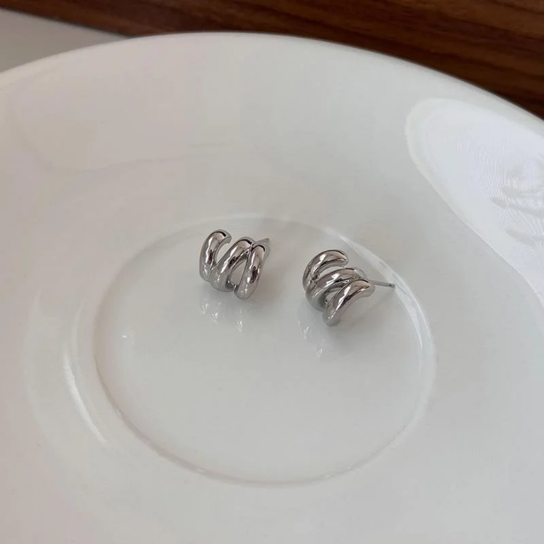 YU Fashions Wave Hollow C Shaped Multilayered Geometric Cute Korean Earrings Pair