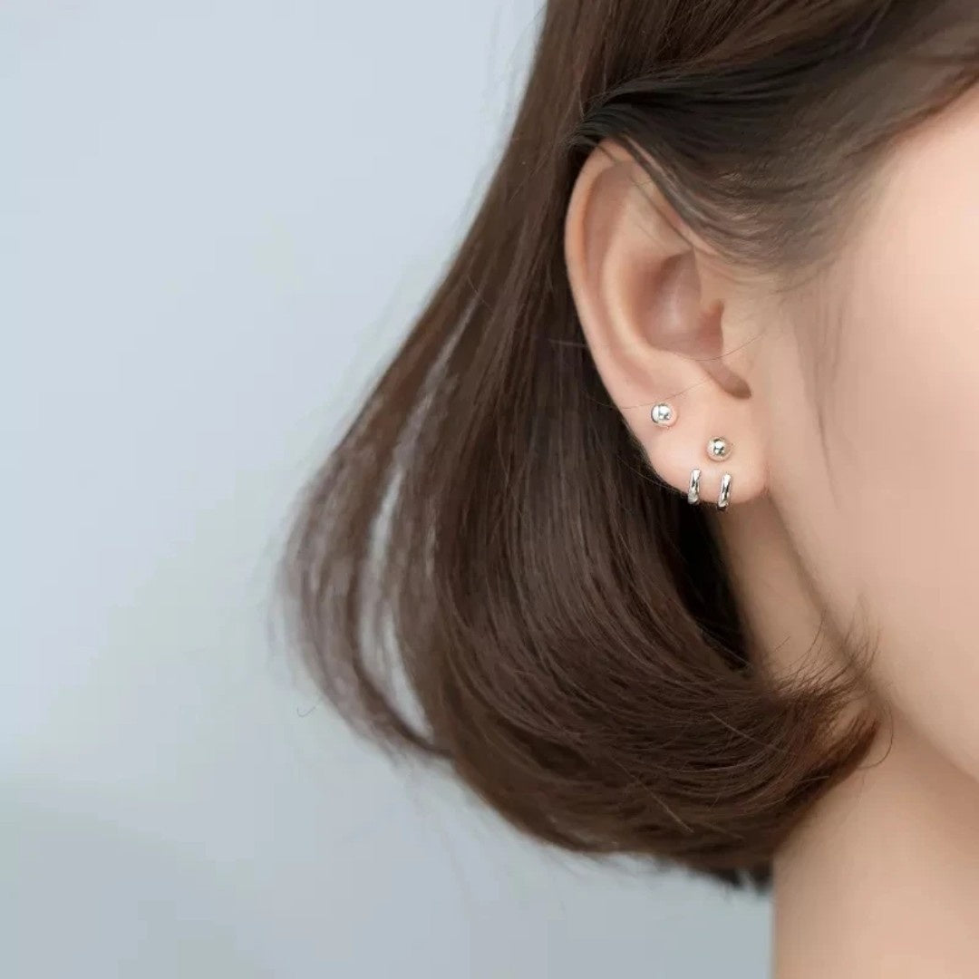 YU Fashions Needle Hanging Double Hook Line Light Bead C Shaped Silver Geometric Joker Neutral Celebrity Inspired Korean earrings Pair