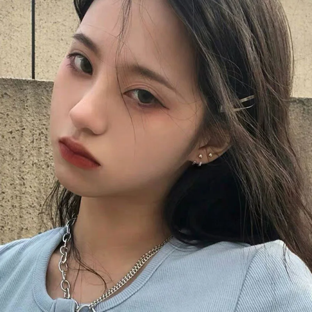 YU Fashions Needle Hanging Double Hook Line Light Bead C Shaped Silver Geometric Joker Neutral Celebrity Inspired Korean earrings Pair