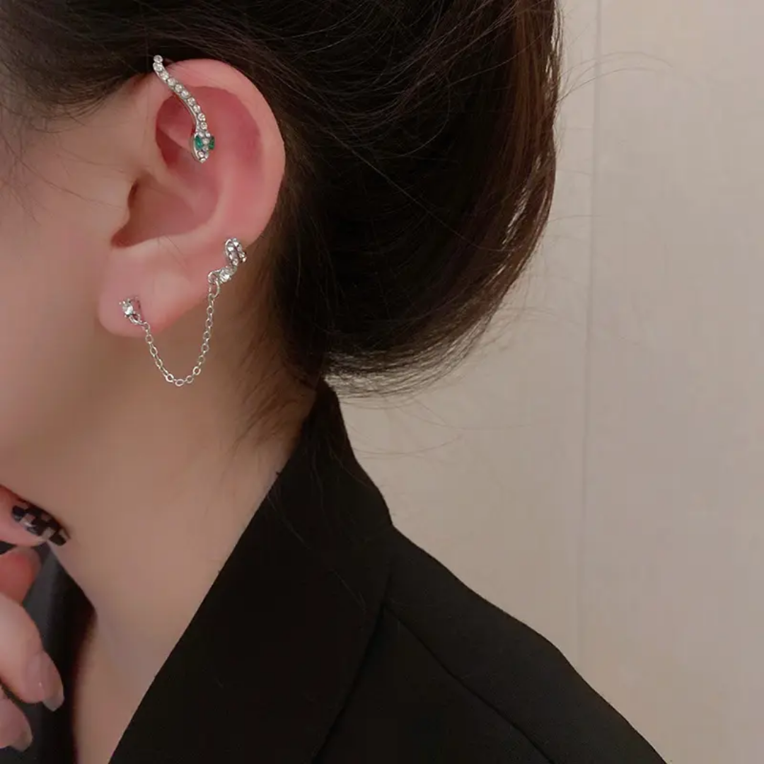 Yu Fashions Silver Snake Chain Korean Single Pc Punk High Fashion EarHook Ear Crawler Earrings