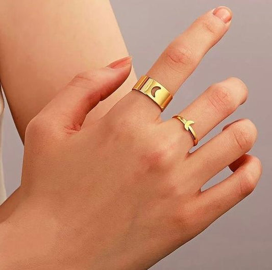 Yu Fashions Couple Best Friend Moon Korean Silver  Ring Set of 2