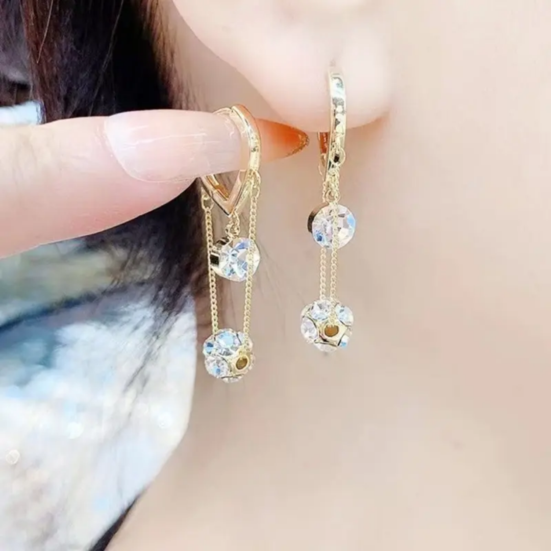 Yu Fashions Crystal Drop Golden High Fashion Korean Chain earrings Pair