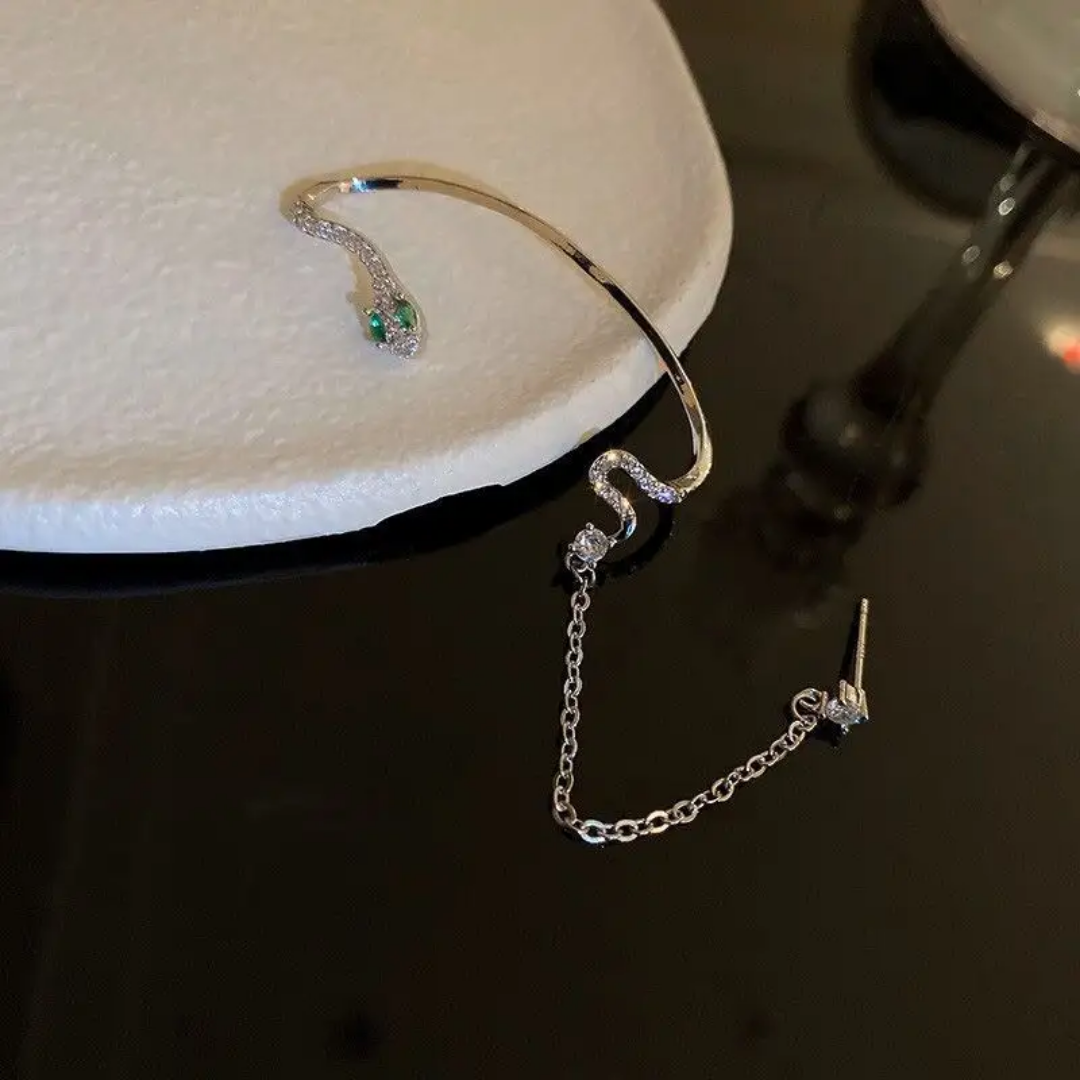 Yu Fashions Silver Snake Chain Korean Single Pc Punk High Fashion EarHook Ear Crawler Earrings