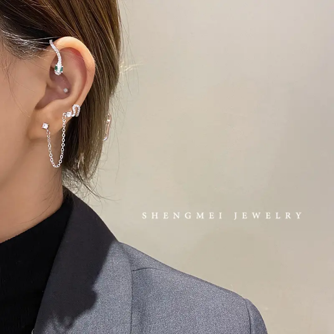 Yu Fashions Silver Snake Chain Korean Single Pc Punk High Fashion EarHook Ear Crawler Earrings